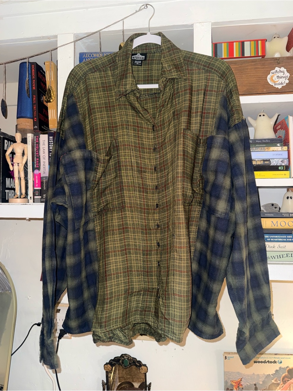 Angie Olive & Navy Plaid Button-Front Shirt